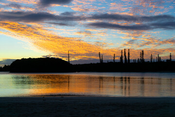 Peachy blue orange sunset on clouds
