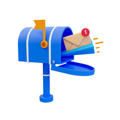 3d minimal received mail. newsletter concept. mailbox with paper plane and mail coming in. 3d illustration.