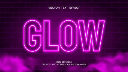 purple neon glow editable text effect - obrazy, fototapety, plakaty