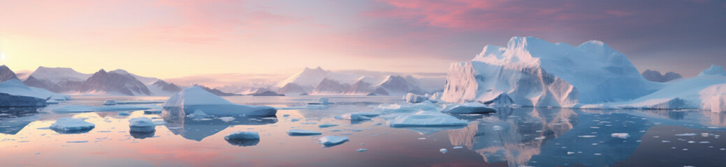 Wide image. Arctic glaciers.