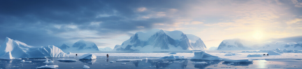 Wide image. Arctic glaciers.