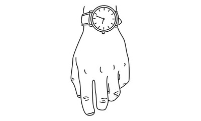line art of hand indicates a wrist watch