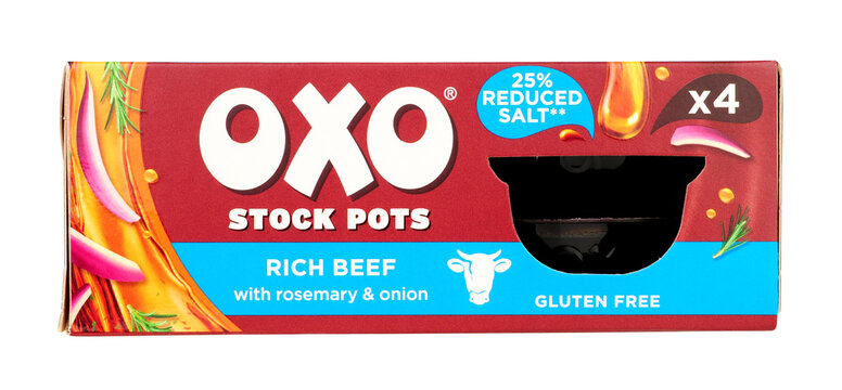 Oxo rich beef stock pots with rosemary and onions pack containing four 20g reduced salt pots