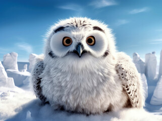 Naklejka premium Happy and funny arctic owl in winter