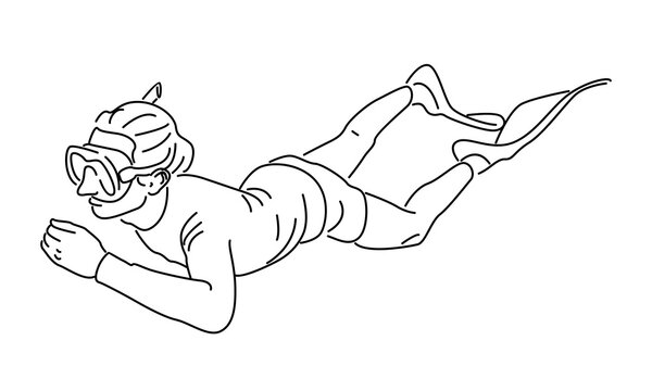 black line diver swimming underwater clip art preview