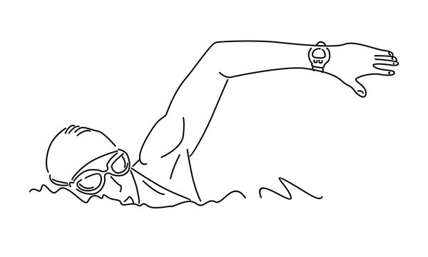 swimmer in water, black line art clip art preview