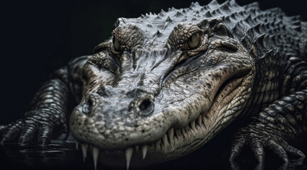 Alligator close-up at the moment of hunting