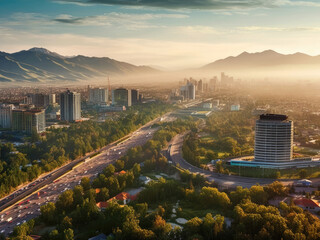 Almaty city Kazakhstan view from above - obrazy, fototapety, plakaty