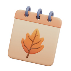 Autumn Theme Calendar 3D icon Isolate Transparent Background, 3D Rendering illustration	