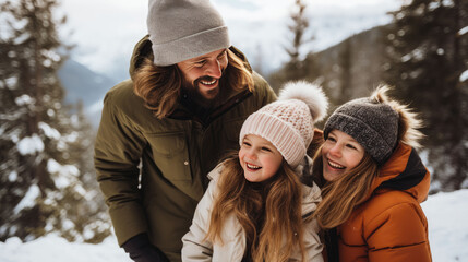 Fototapeta premium Dad and daughter on winter Generated AI