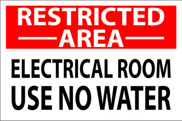 Restricted Area Sign Danger Electrical Room Use No Water