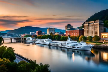 Downtown Chattanooga, Tennessee, at dusk on Tennessee River