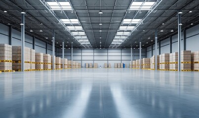 Empty warehouse in logistic center,Warehouse for storage and distribution centers, Generative AI - obrazy, fototapety, plakaty
