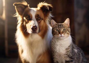 Naklejka na ściany i meble Cat and dog next to each other