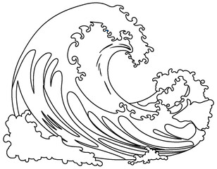 Traditional Japanese Wave: Vector Cartoon Illustration Style