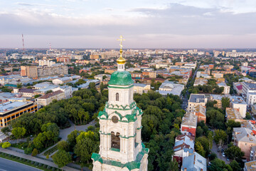 Astrakhan, Russia. Astrakhan Kremlin. Cathedral bell tower with Prechistensky gates. Panorama of...
