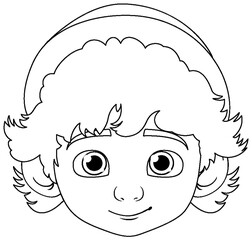 Neutral Expression Boy Wearing Beanie Hat Outline