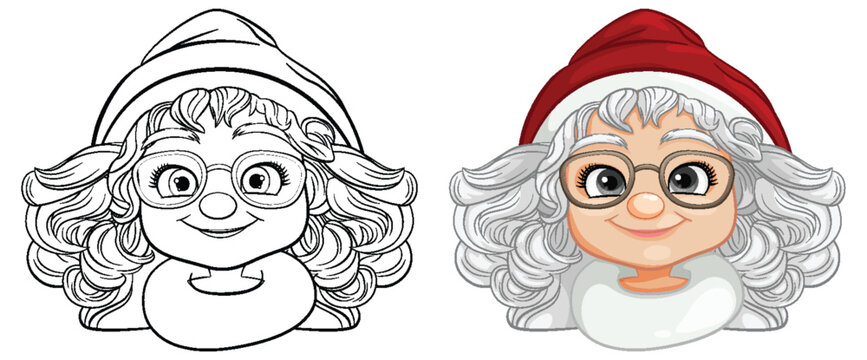 Cheerful Woman Santa Claus Wearing Glasses Cartoon Character