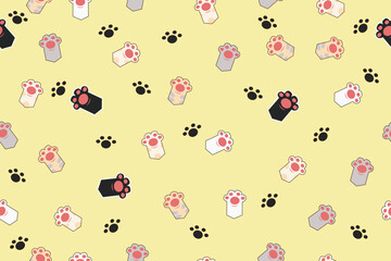 Vector illustration of a seamless background with cute cat paws.