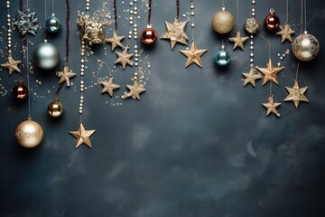 Fototapeta premium Aerial shot of festive and elegant Christmas adornments in top flat lay view