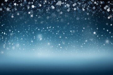 Blue background with snow flakes and stars - obrazy, fototapety, plakaty