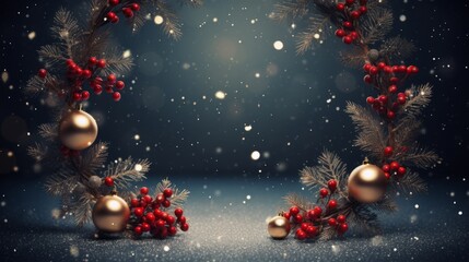 Fototapeta premium Joyful Christmas background with festive wreaths