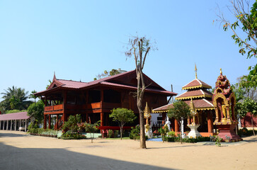 Ancient wooden sermons hall in antique monastery for thai people travelers use service travel visit...