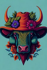 A detailed illustration of a Bull for a t-shirt design, wallpaper, and fashion