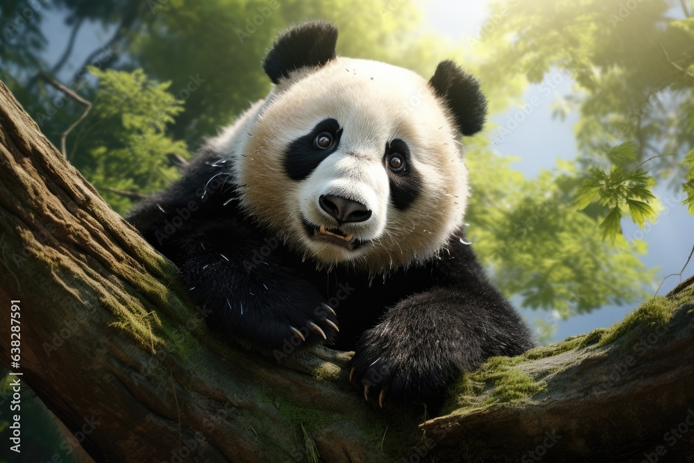 Canvas Prints Giant panda, Ailuropoda melanoleuca, clutching on to a tree. Generative ai