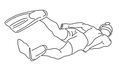 line art of scuba diver underwater in the sea