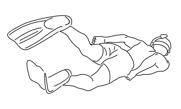 black line art diver swimming underwater clip art preview