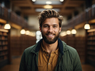 Fototapeta premium Junge Studenten vor universitärem Hintergrund, gen AI