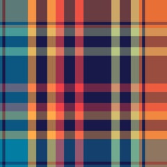 Geometric vector pattern. Colorful plaid plaid in pastel blue, orange, green, yellow, white colors for gift paper, textiles. For the design.