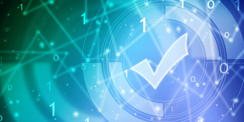 Check mark symbol in digital background, Technology abstract background, Tech Futuristic Check Mark Symbol