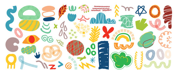 Minimalist abstract art shapes vector collection. Set of doodle elements, hand drawn organic shape, leaves, coral, star. Minimal style element with earth tone for decoration, ads, print, branding.