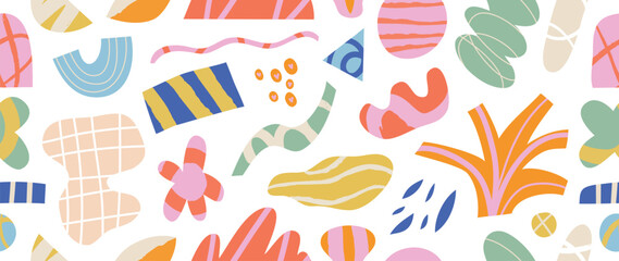 Naklejka premium Minimalist abstract art shapes seamless background vector. Set of doodle elements, hand drawn organic shape, leaf, branch. Minimal style element with earth tone for decoration, ads, print, branding.