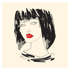 Abstract simple woman face vector illustration. Continuous line drawing.
