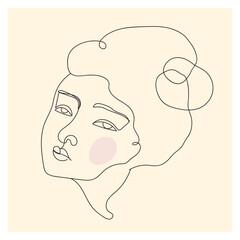 Abstract simple woman face vector illustration. Continuous line drawing.