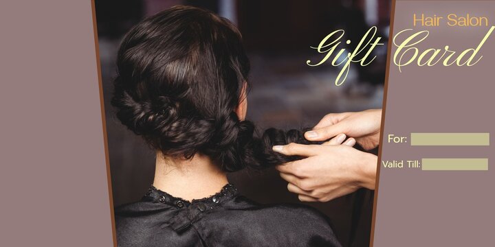 Composite of hair salon gift certificate text over caucasian female client at hairdresser salon