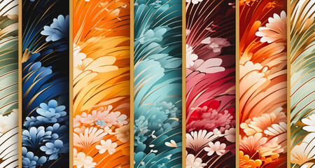 Japanese ink style pattern, stylized abstract art with vertical striped ornament, grunge watercolor elegance, a hand-drawn pattern inspired by modern Japan, contemporary Japanese brushstrokes.