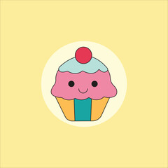 Kawai-style doodle cup cake, vector illustration