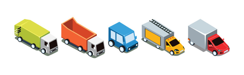 Car and Motor Vehicle as City Traffic Isometric Vector Set