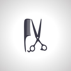Comb and scissors icon. Hairdresser tools icon. Comb and scissors isolated simple icon.