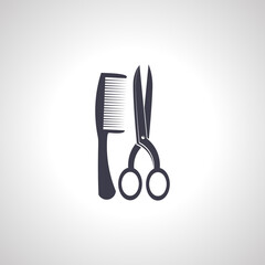 Obraz premium Comb and scissors icon. Hairdresser tools icon. Comb and scissors isolated simple icon.