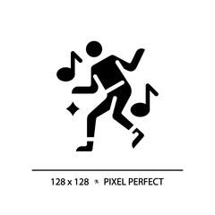 2D pixel perfect silhouette glyph style dance icon, isolated vector, illustration, solid pictogram.