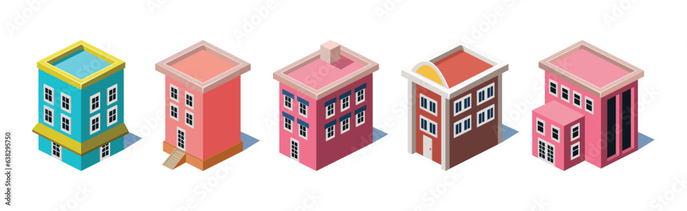 Wall mural isometric city building and apartment structure vector set