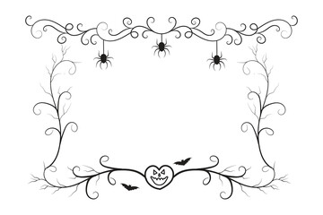 Halloween flourish wilds swirls Square Border frame, witch creepy scary bone victorian pumpkin bat spider pictures frames, vintage rectangle Decorative curly Elegant embellishment ornament borders  