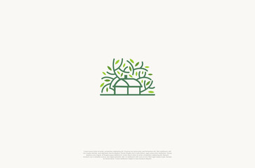 The Organic farm house concept logo with landscape. Farming badge Label for natural products. Vector Illustration