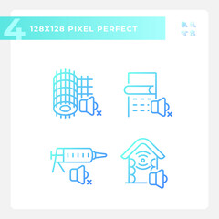 2D pixel perfect gradient blue thin line icons pack representing soundproofing, illustration.