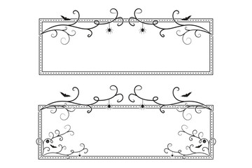 Obraz premium Halloween flourish wilds swirls Square Border frame, witch creepy scary bone victorian pumpkin bat spider pictures frames, vintage rectangle Decorative curly Elegant embellishment ornament borders 